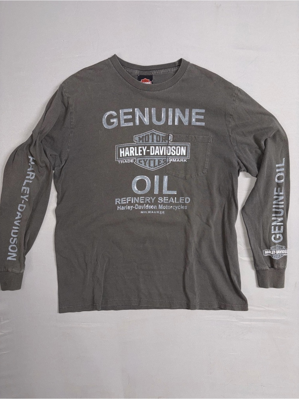 Harley-Davidson Gray 'Genuine Oil' Long Sleeve Tee